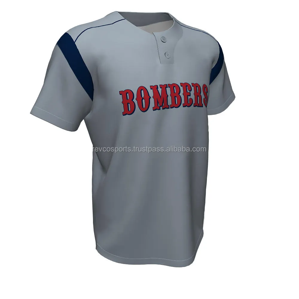 Jersey de softbol gris plateado para jóvenes, dos botones, camiseta de béisbol de última moda, camisetas de béisbol personalizadas de alta calidad