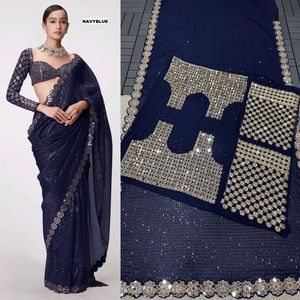 Bollywood Blockbuster Original Mirror Design Georgette Saree for Comfortable Wedding and Party Occasion at <strong>Best</strong> Prices - Product Image 3
