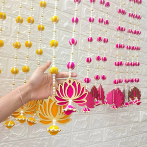 MDF Lotus Pérola Parede Pendurado com Amarelo Rosa Guirlandas Bola Corda Jhumki Tassels Casa Templo Festivais de Casamento Decoração Evento
