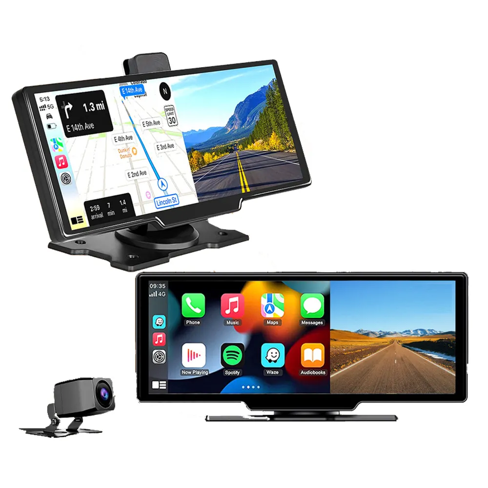 Carplay rádio portátil HD de 10,26 polegadas para carro, câmera reversa 4K Dash Cam + 1080P, lente dupla, gravador de GPS de navegação para carro, wi-fi, mais novo