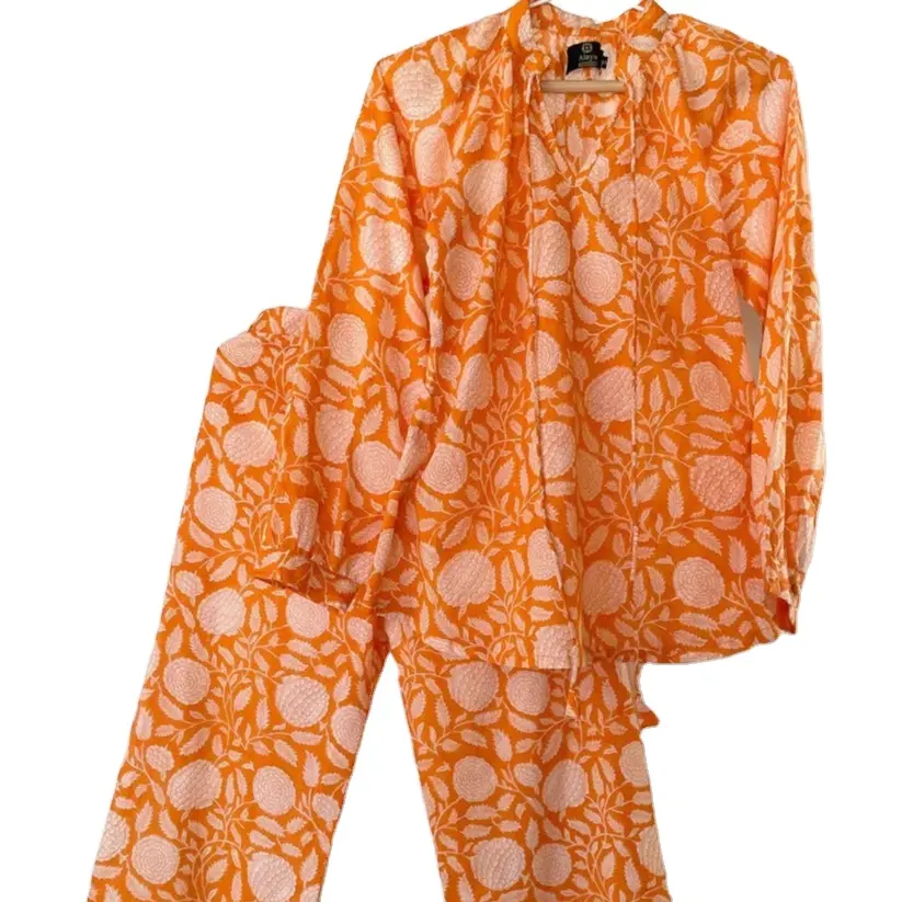 Tangerine Jhaal Co-ord Set Robe pour femmes à col fermé Robe en coton pour femmes du fabricant et exportateur indien