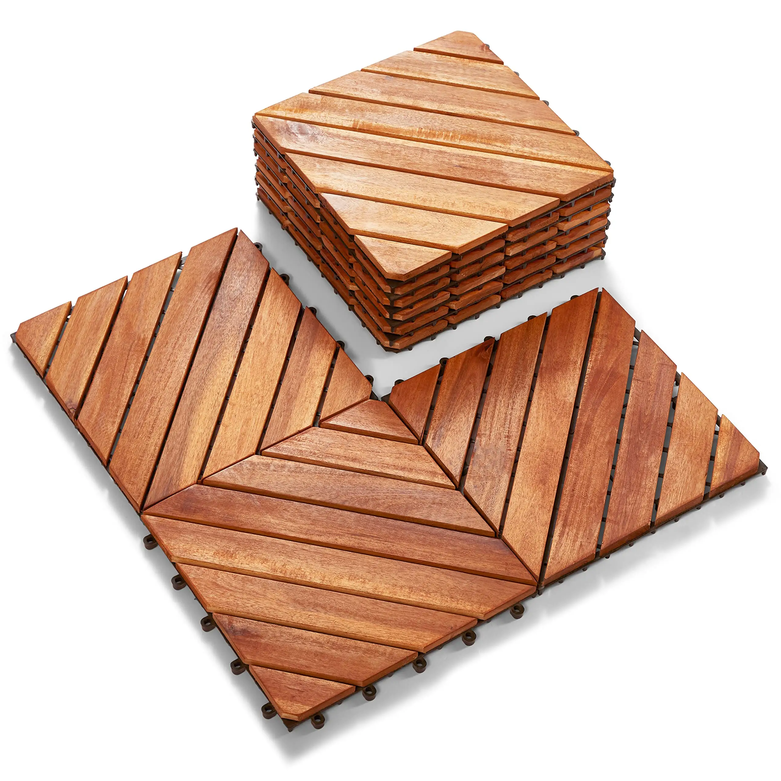 Azulejos decks acácia premium 8 slats cor natural cruz padrão telhas de madeira para pisos especiais