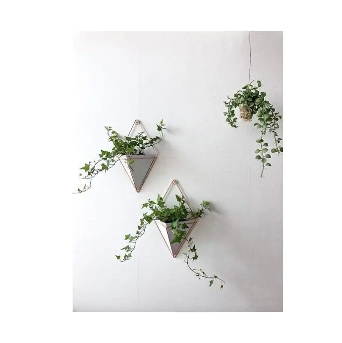 Ensemble de jardinières galvanisées à suspendre au mur Forme triangulaire Style bohème Intérieur décoratif Pots de fleurs rustiques Motif abstrait