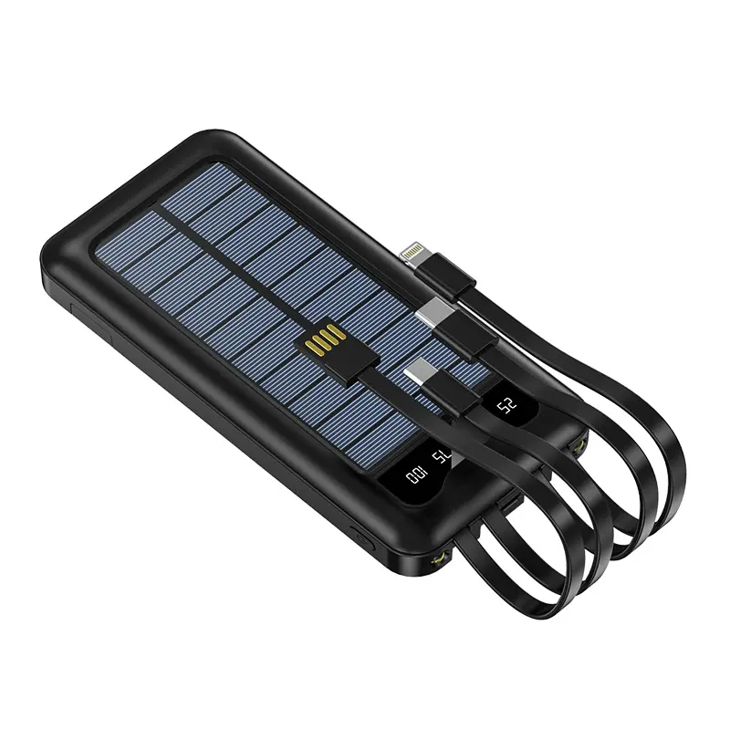 Factory Price Solar Power Bank 10000mAh Solar Power Banks Double LED Torches Comes with 4 wires Powerbank