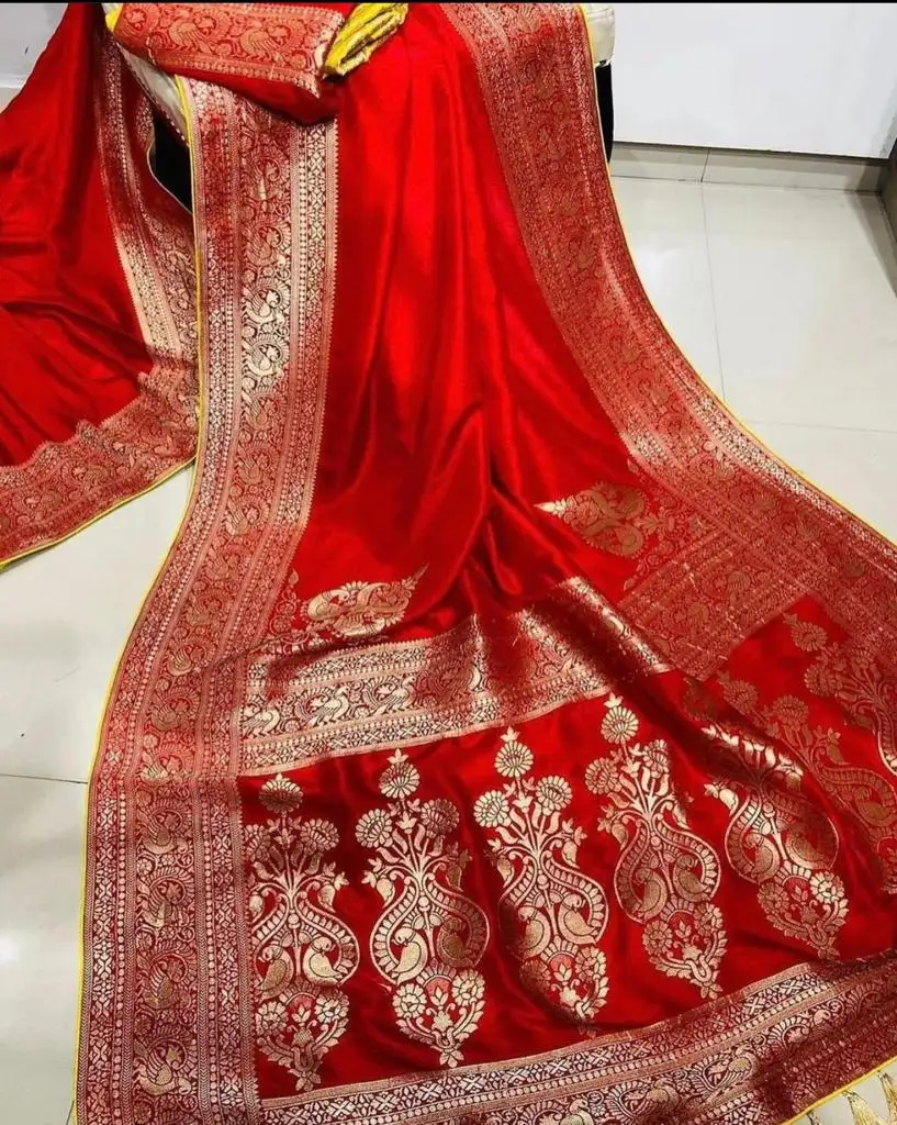 Mới đẹp Vàng zari dệt trên mềm mại, mịn màng, chảy tinh khiết banarasi Dola lụa sarees từ Ấn Độ xuất khẩu