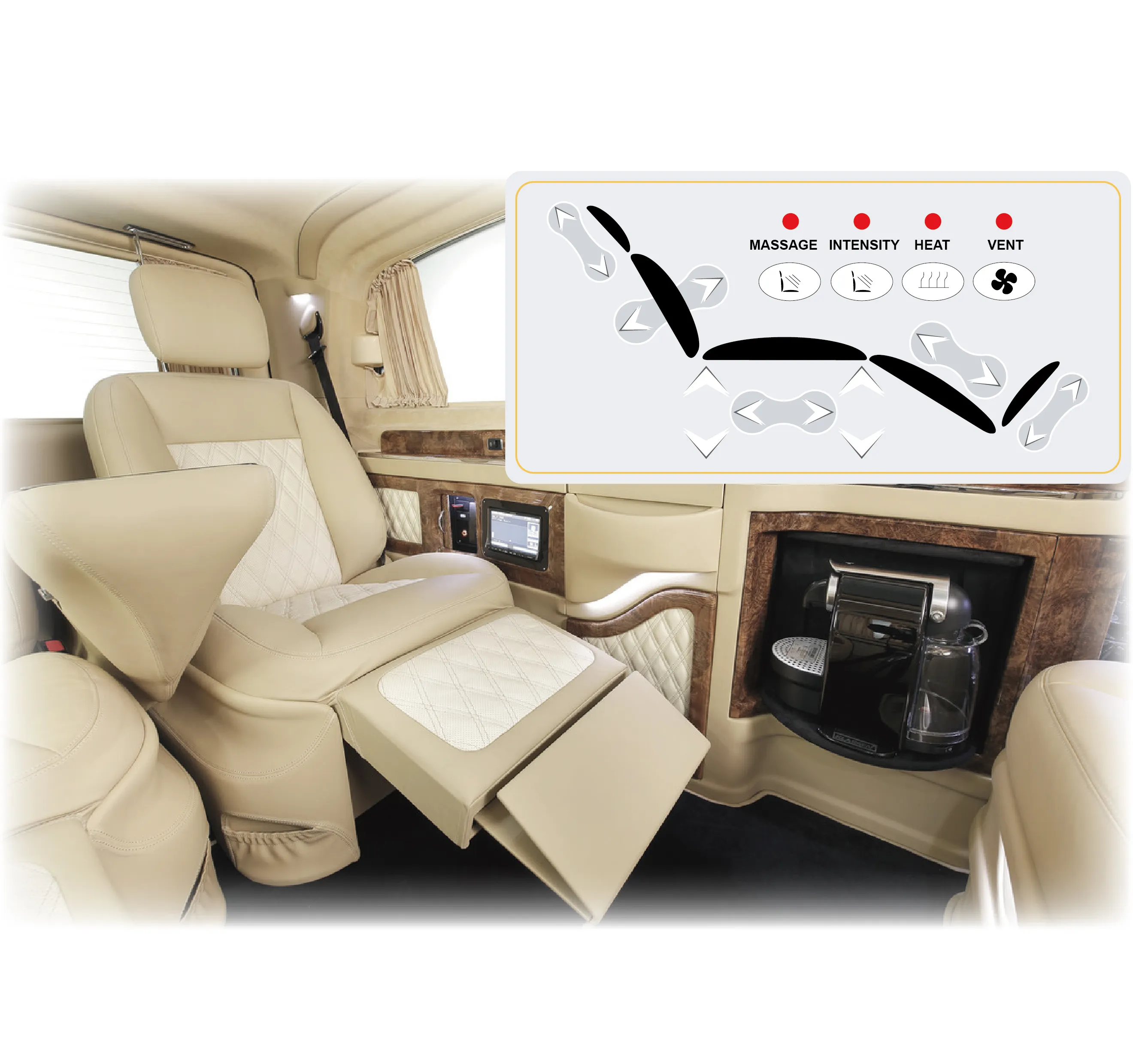 جهاز التحكم في المقعد, جهاز فاخر لضبط المقعد | مدلك | تدفئة | مروحة تبريد | جهاز تحكم ، تصميم نمطي داخل المقعد | للحافلات/MUV/MPV/السيارة