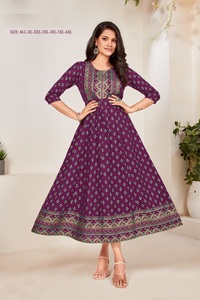 Chất Lượng Tuyệt Vời Thiết Kế Rayon Với Lá In Gown Phong Cách Kurti Cho Đám Cưới Bên Ngoài Trời Mặc Tại Giá Xuất Khẩu - Product Image 5