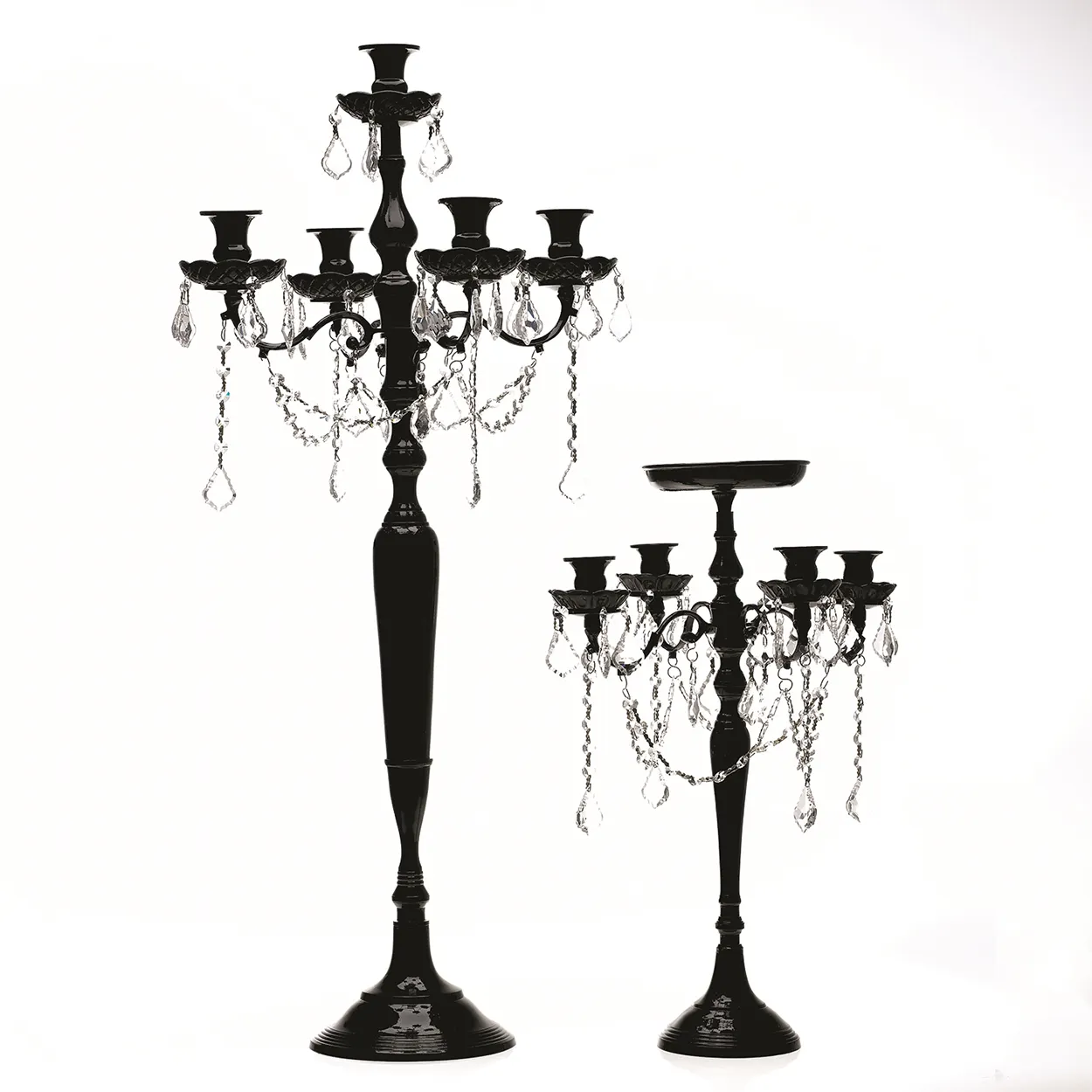 Candelabri neri con gocce di cristallo centrotavola per matrimonio candeliere alto candelabro fatto a mano rivestito nero