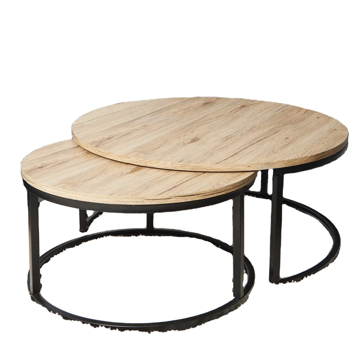 Table de café de luxe avec finition naturelle, en bois et fer, pour salon