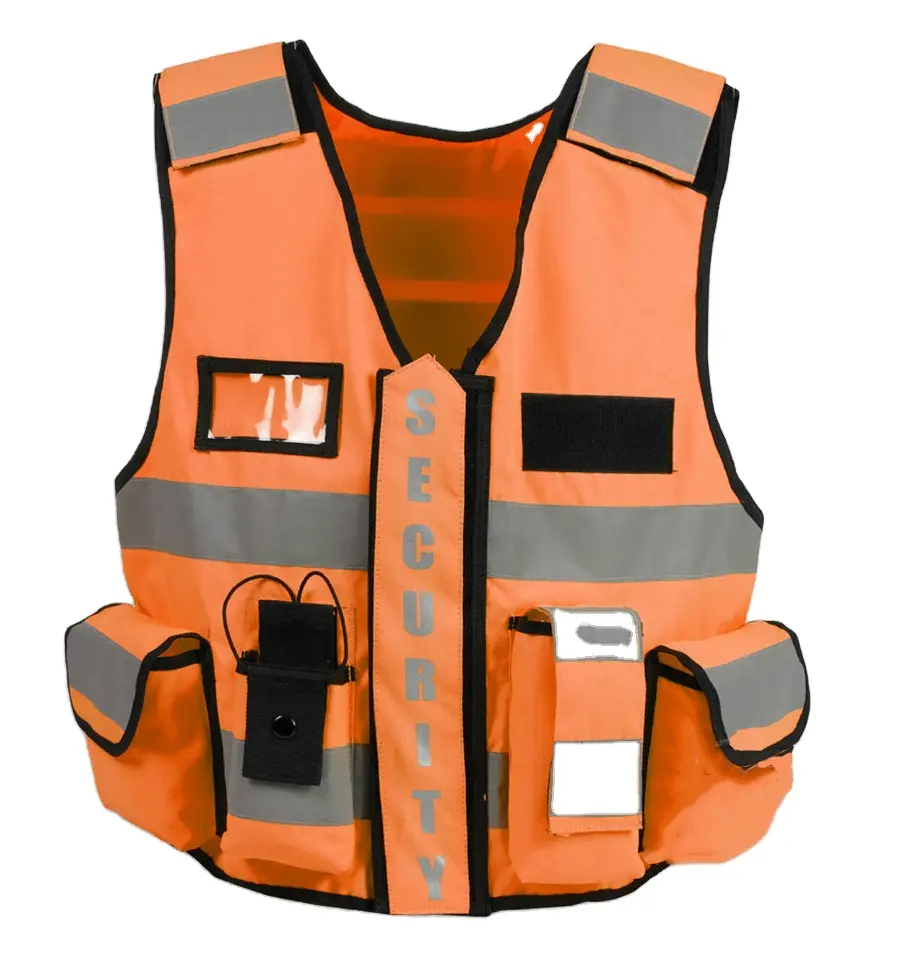 Oi Viz Vis Vest Alta Visibilidade Zip Coletes 2 Banda Reflective Security Work Contractor Safety Mobile Phone Pocket ID Holder