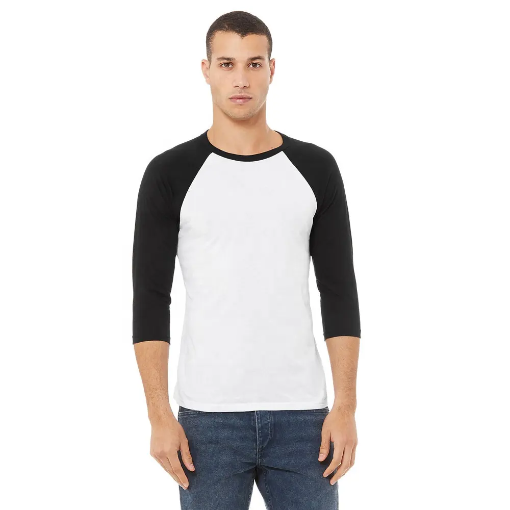 Bianco/nero baseball raglan manica 3/4 t-shirt unisex maniche a 3 quarti miscele super morbide traspirante 52 cotone/poly 48 tee