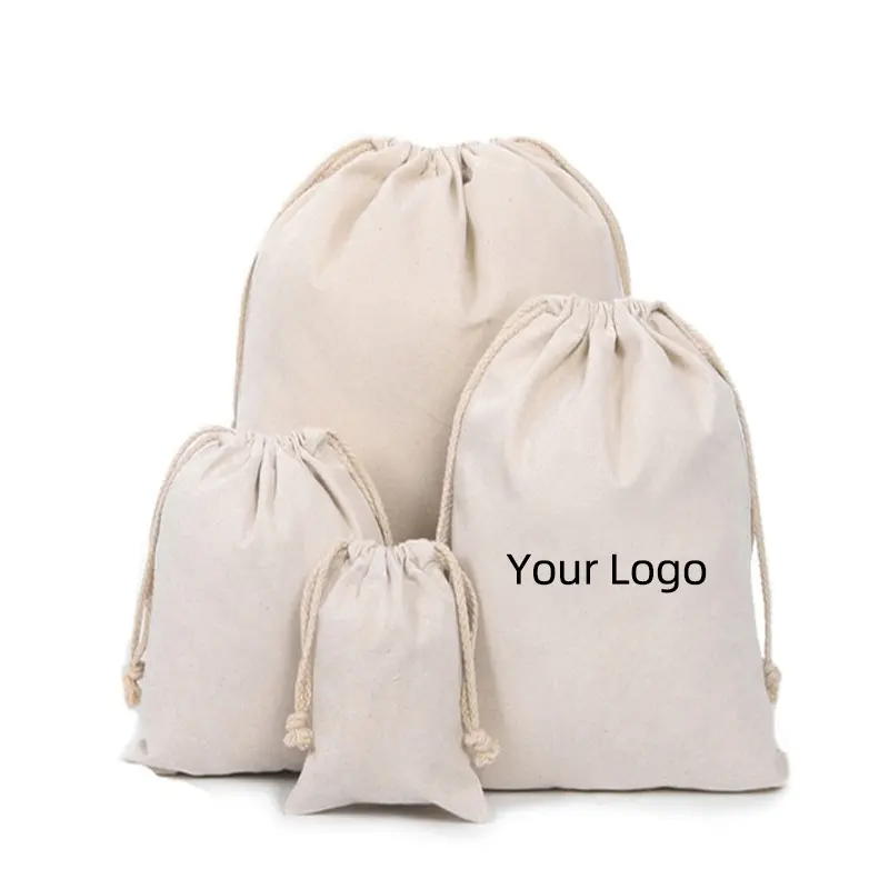 Bolsa de cordão de tecido de algodão, barata, com corda fina, bolsa de algodão orgânico com impressão de logotipo personalizado