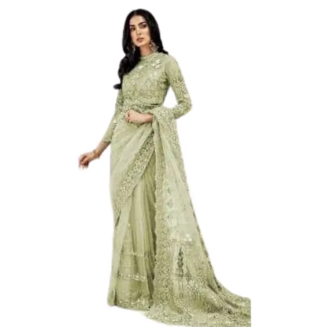 Desain baru kain jaring Georgette pakaian pesta gaun kerja tangan bordir berat untuk pernikahan dan pesta pakaian Pakistan India