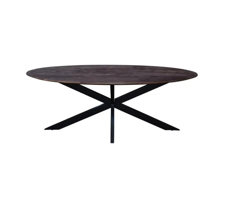 Mesa de jantar oval minimalista com pernas de metal, mobília resistente para sala de jantar, melhor preço e produto acessível para móveis de madeira maciça