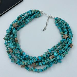 マルチレイヤー天然ブルーターコイズ石ビーズチョーカーネックレス女性用 - Product Image 4