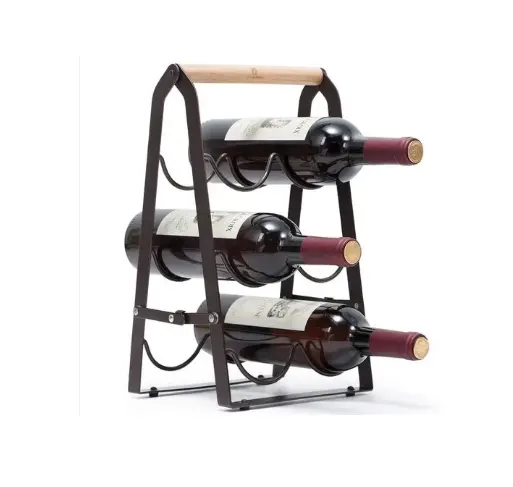 Penjualan Terbaik Desain buatan tangan besi logam rak anggur tempat penyimpanan Bar Tampilan berdiri dekoratif 9 botol anggur pemegang