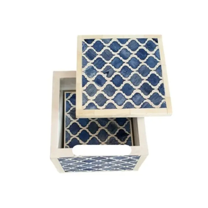 手工骨镶嵌杯垫4套定制天蓝色Flore图案桌垫 - Product Image 1