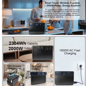 Portable 2000W/2kWh Solar Power Station with MPPT Controller Pure Sine Wave AC <strong>Output</strong> and Flashlight Car Power Source - Product Image 2