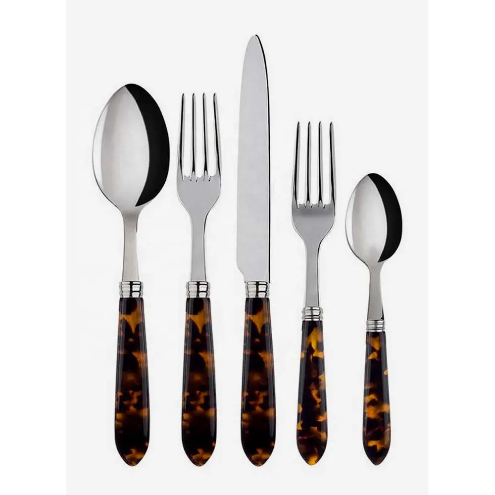 Fashionable design hot sale elegant Stainless Steel Cutlery Dining Tableware Customize Logo Thick Round Resin Handle