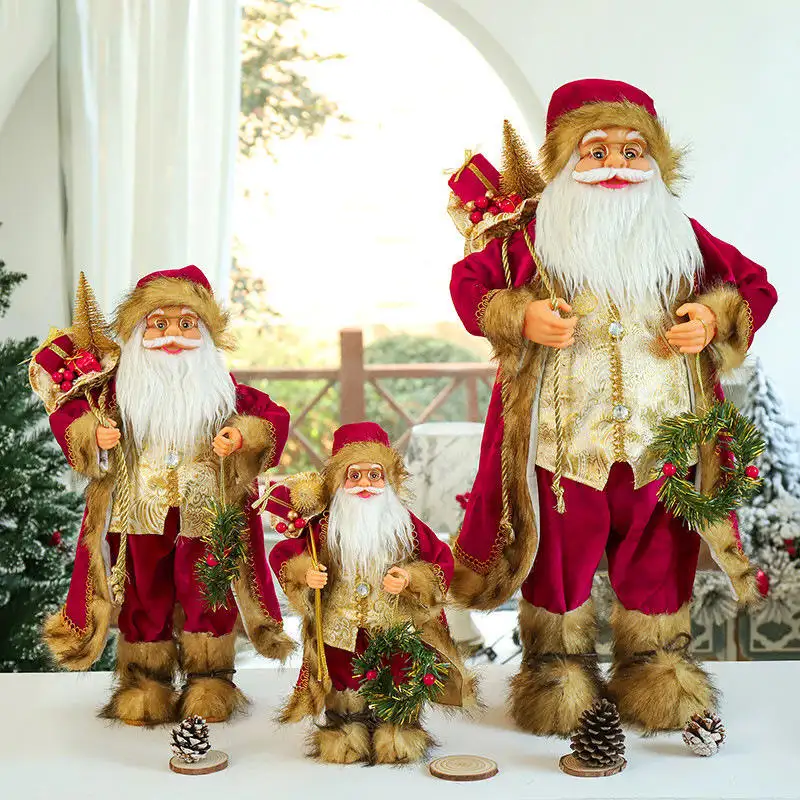 חג המולד דקורטיבי צלמיות 30/45/60cm חג המולד צלמית זהב תפר אדום תרמיל יד זר סנטה קלאוס בובה