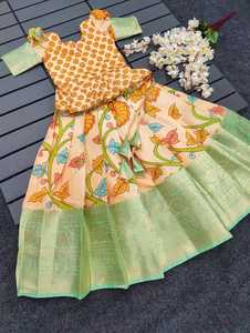 高品质数字印刷作品，纯Zari编织边框设计师儿童<span class=keywords><strong>Lehenga</strong></span> Choli，批量出口