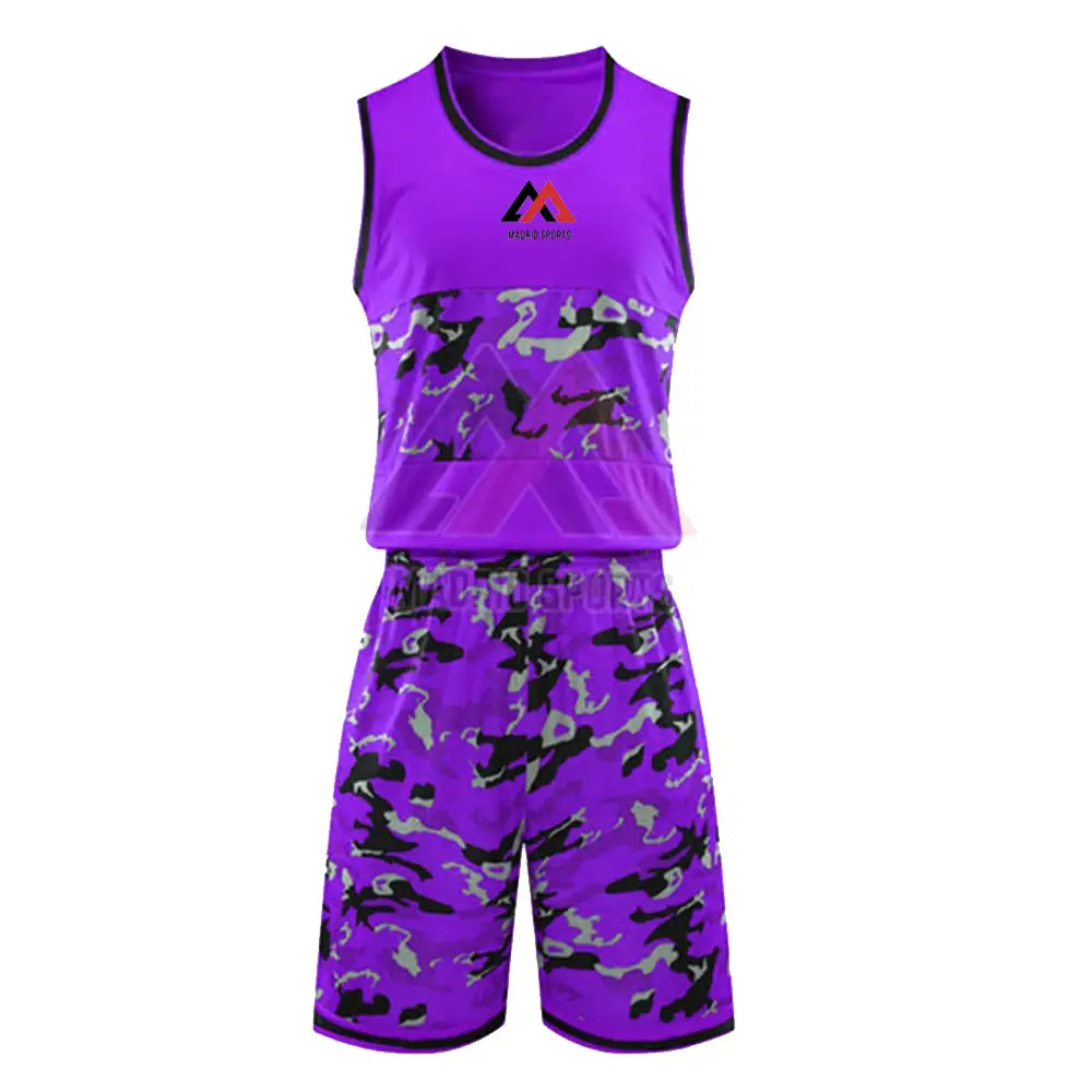 Uniformes de baloncesto estampados de camuflaje, ropa deportiva de entrenamiento, uniforme de baloncesto hecho de alta calidad, Color púrpura