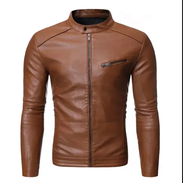 Jaqueta de couro sintético masculina, casaco de couro preto para motocicleta com bolsos para homens