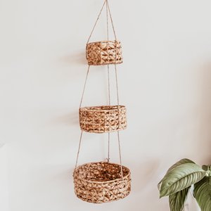 Kitchen Accessories Decoration Hanging Water Hyacinth Basket <strong>With</strong> Draw <strong>String</strong> for Fruit and Vegetables Container