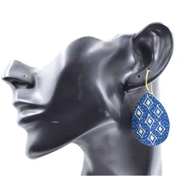 High Grade Stylish Jewelry Golden Matte Finishing Hand-painting Pottary Design Earring in Blue Color for Girls and Women