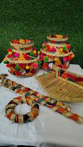 Phulkari Jaggo Set Danda, Jaggo, Chaj & Sticks Sangeet, pakistan ve Sikh düğünleri ile komple Jaago gece şartları