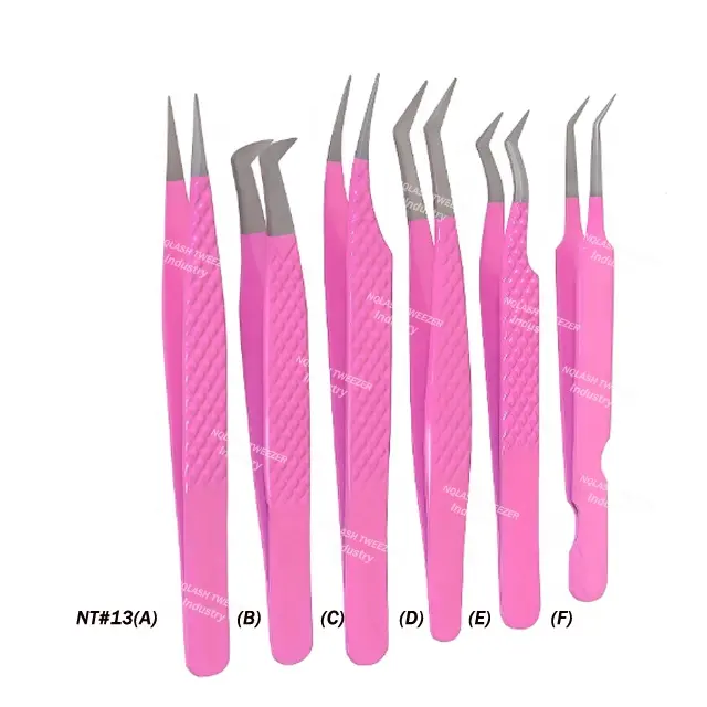 Latest Stainless steel Hot Pink Barbie Style Stainless Steel Diamond Grip Fiber Tip Eyelash Extensions Customized Tweezers Set