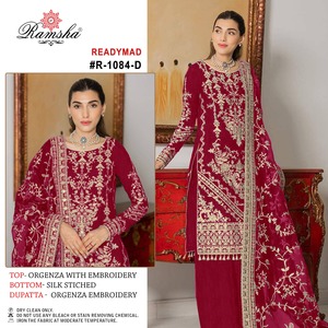 インドのサプライヤーからのフェスティバルの機会のための新着オーガンザ刺Embroideryデザイナー既製パキスタンスーツ - Product Image 2