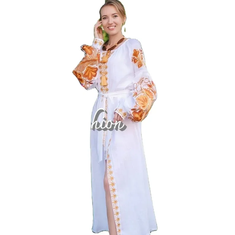 Vestido maxi étnico bordado com bordados, brilhante, autêntico, folk, boho, bordado, ucrânico, personalizado, robe, roupas