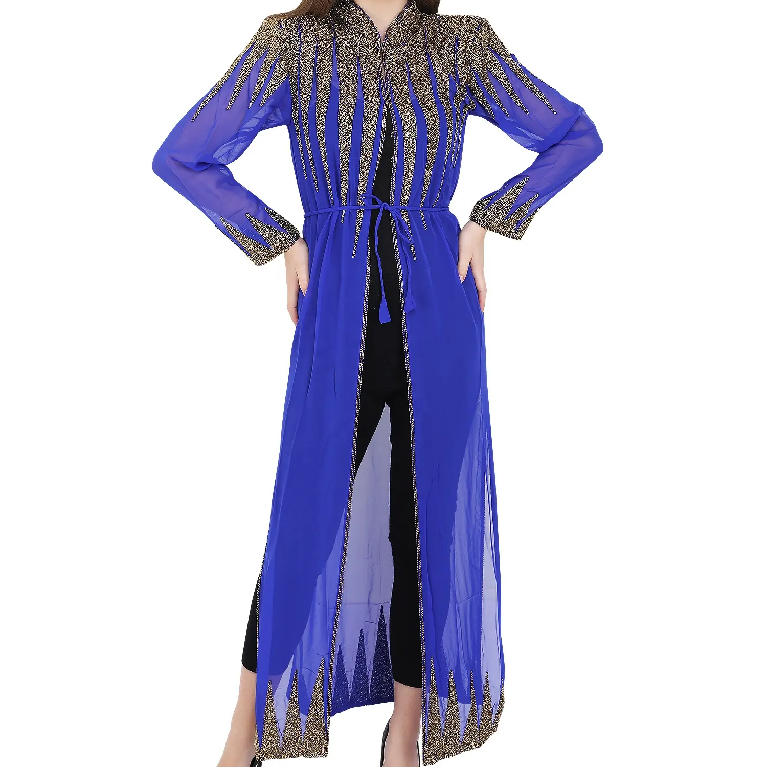 Kaftan abaya frontal elegante para hijab, estilo luxuoso com gancho, bordado à mão, abayas contemporâneos e kaftans embelezados