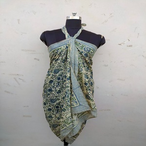 Custom Made Silk Screen Printed <strong>Sarongs</strong> Ideal for Beach Wear and Fashion Accessory Stores in <strong>Pink</strong> Flower with Green Leave - Product Image 5