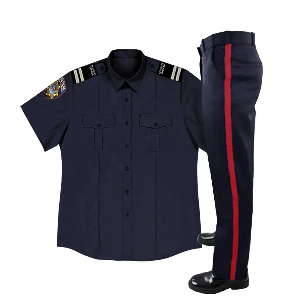 Kemeja seragam pelindung pengaman warna pabrikan kustom set pakaian keamanan kantor bernapas pria navy