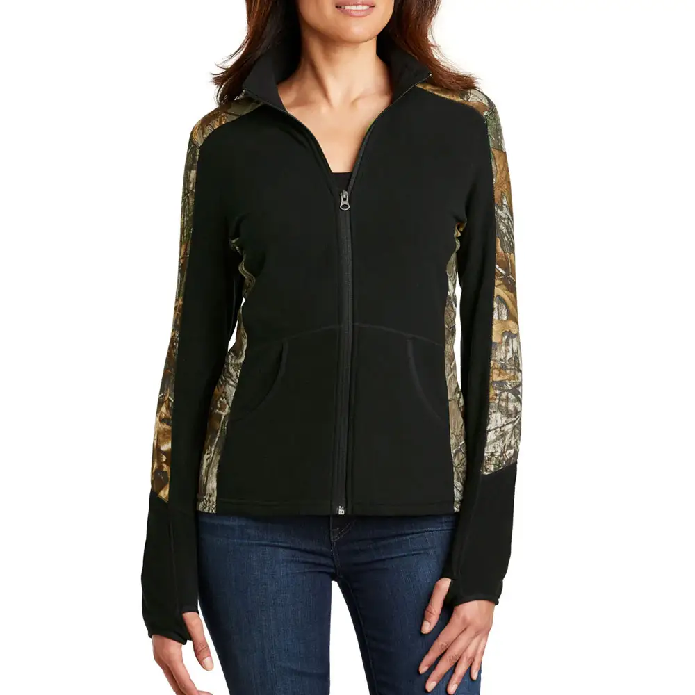 Womens Full Zip Microfleece Jacket Black Realtree eXtra Camo Closeout Custom Jackets