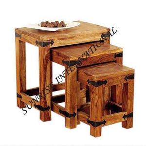 Ethnic Farmhouse Design Convertible Mango Wood Stool <strong>Set</strong> Easy-to-Assemble Nest of <strong>3</strong> <strong>Tables</strong> MOQ <strong>3</strong> Pieces - Product Image 2