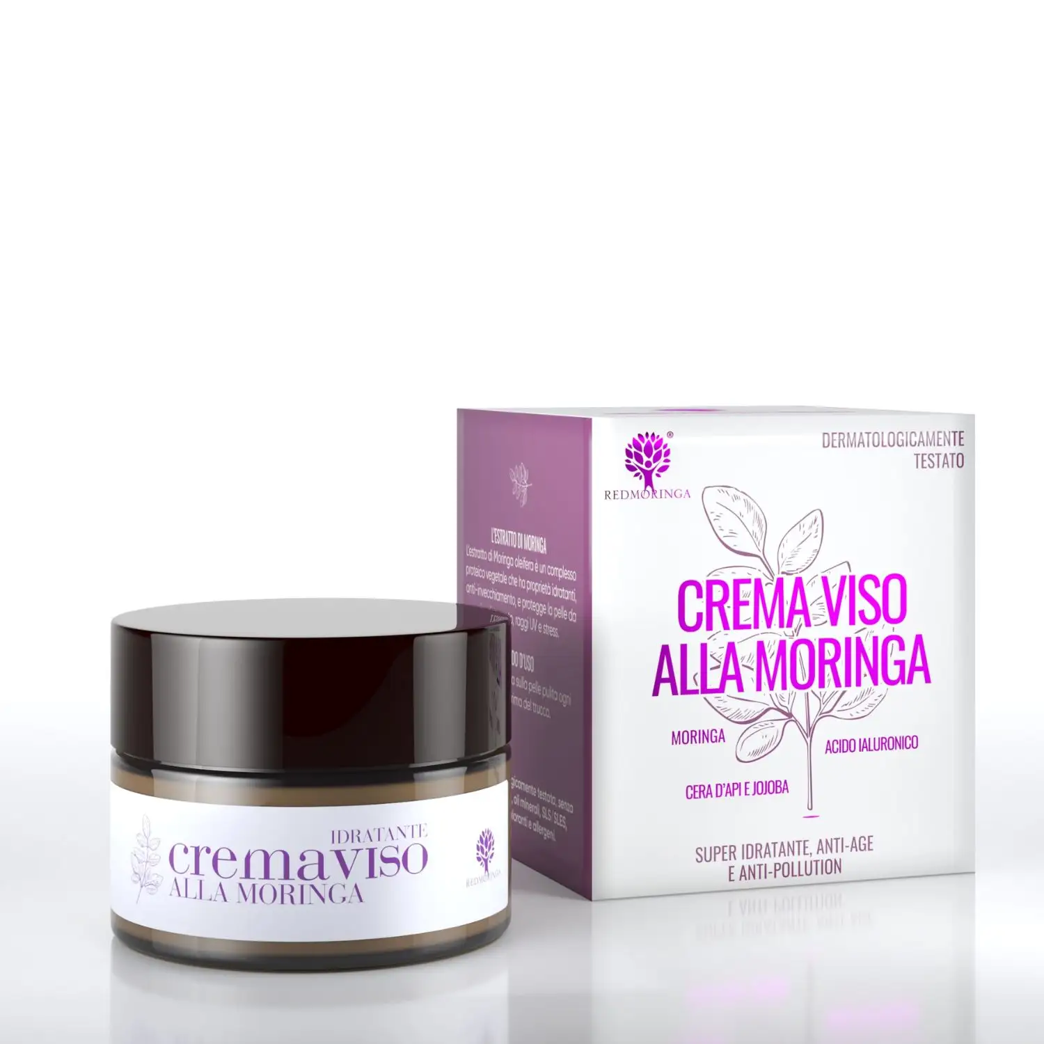 Crème hydratante pour le visage anti-âge et anti-pollution Moringa-99% naturel-RedMoringa-Haute qualité italienne