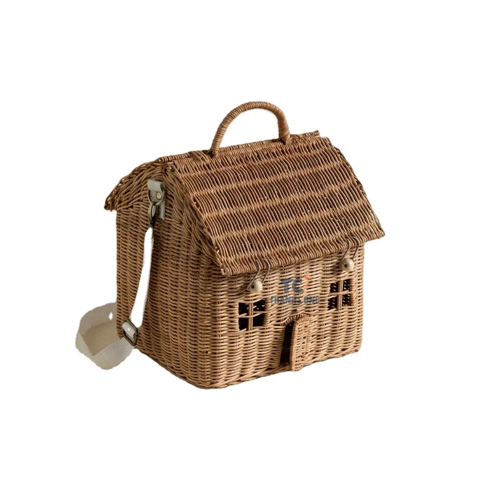 Vendita all'ingrosso di alta qualità fatto a mano Casa Casa Casa naturale a tracolla borsa Vintage cesto portaoggetti per bambini