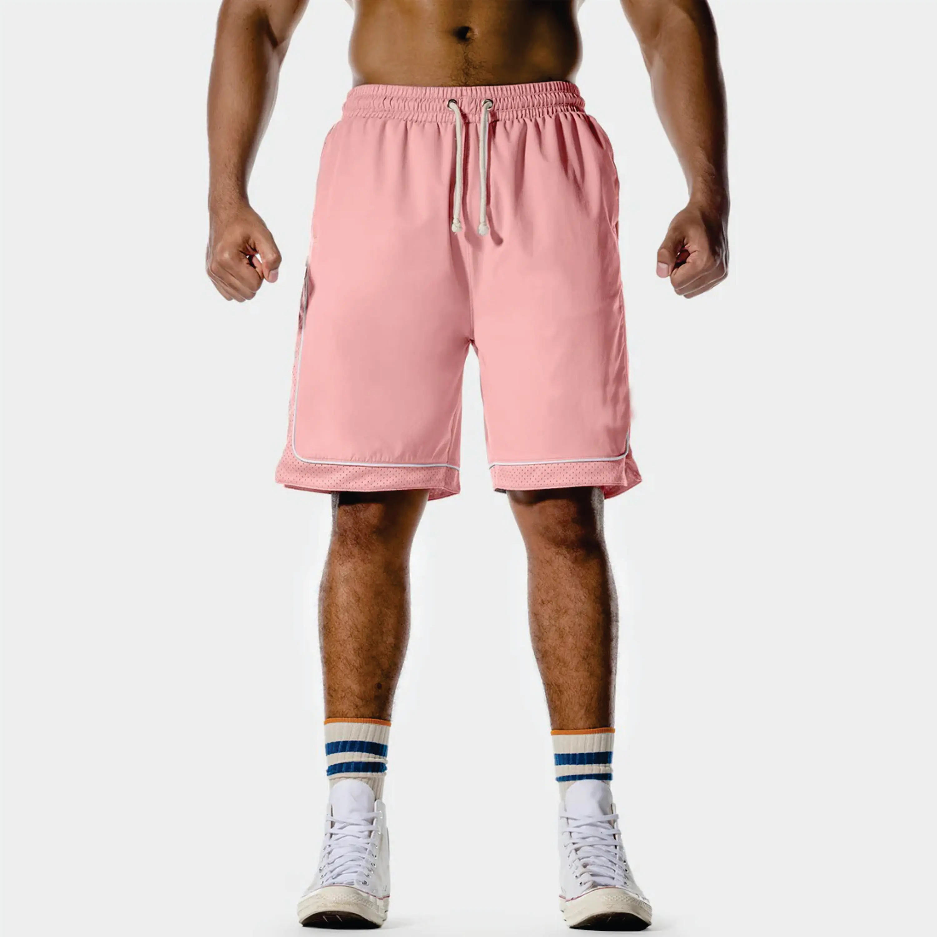 Pantaloncini da basket in Nylon elasticizzato Micro Ripstop Flamingo Pink Marl Golden Era con bordi a contrasto e cintura Comfort