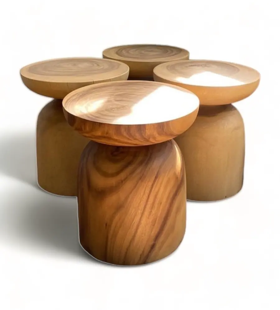 Piédestal de tambour contemporain Table d'appoint ronde Dia 40x45 Cm Meubles en bois de Suar Table basse Bout de salon Table d'appoint de canapé moderne