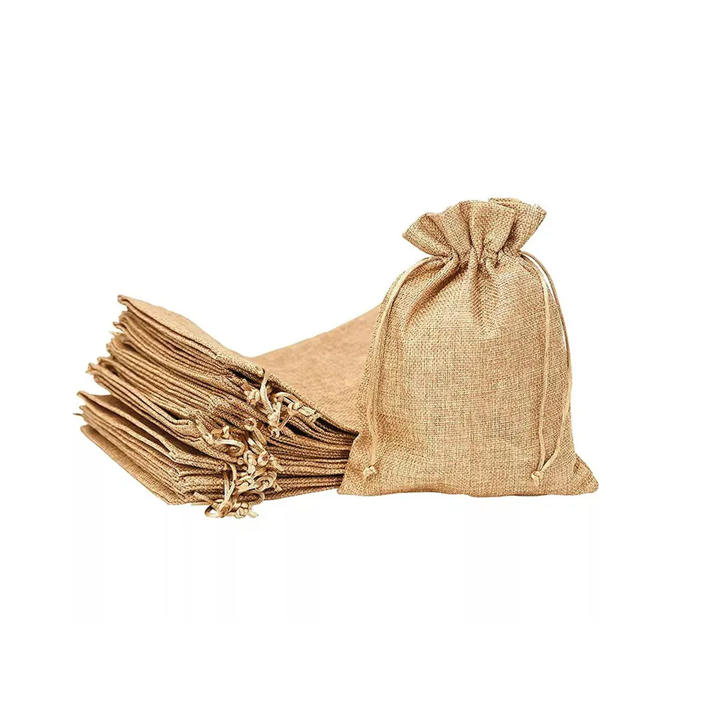 wholesaler Custom Logo printed Eco-friendly Small linen pouch jute shopping Drawstring Gift jute Bag