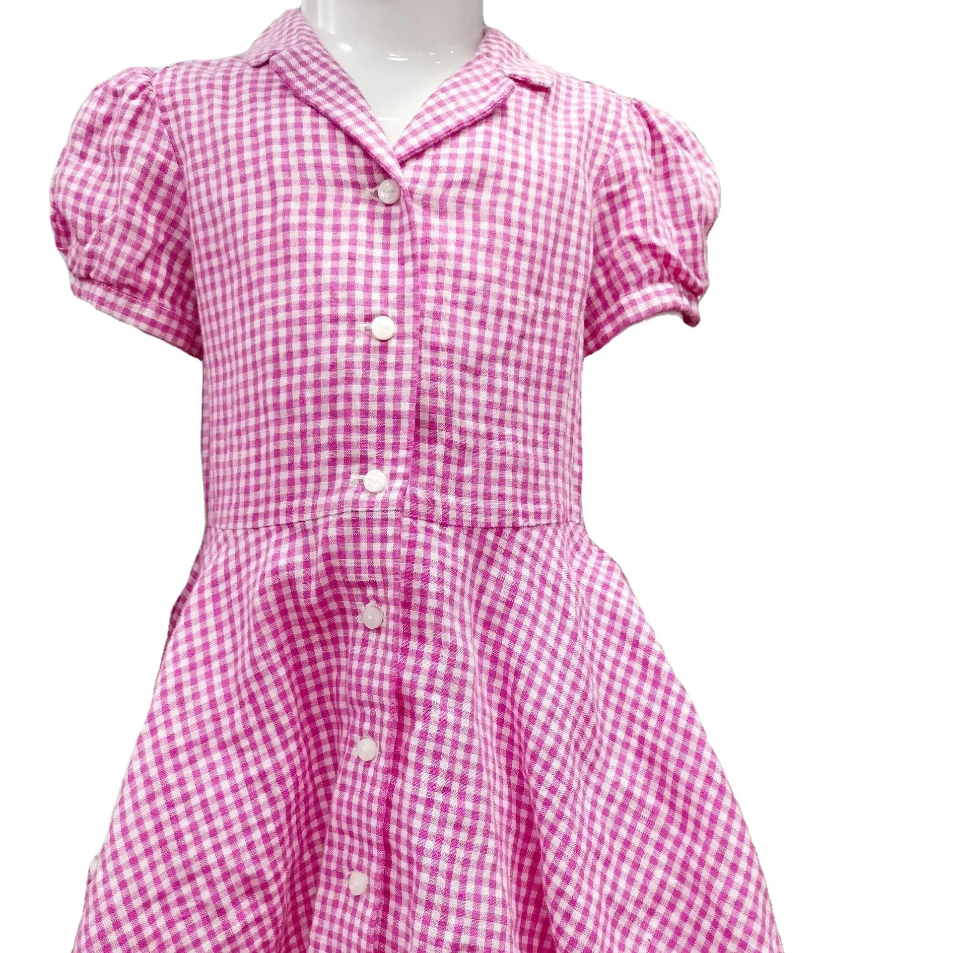 Novo estilo bonito vestido a linha xadrez bordado logotipo personalizar cor meninas vestidos do Viet Nam fabricante