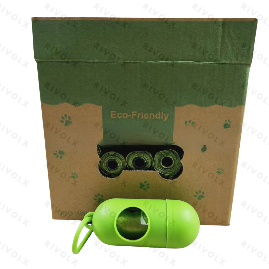 35 rolls of dark green printed garbage bags + 1 pill dispenser