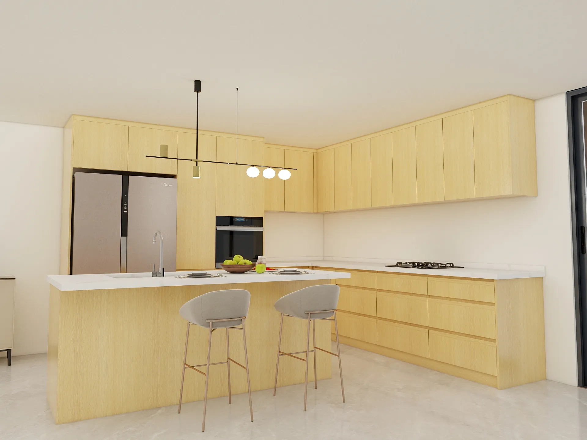 CBMmart kuvars tezgah mutfak dolabı meşe kaplama mutfak dolap tasarımı