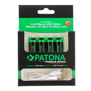 Pin sạc lại PATONA Premium USB-C 4x AA Mignon Lithium 3000mWh 1.5V kèm 1-2 cáp sạc USB-C - Product Image 6