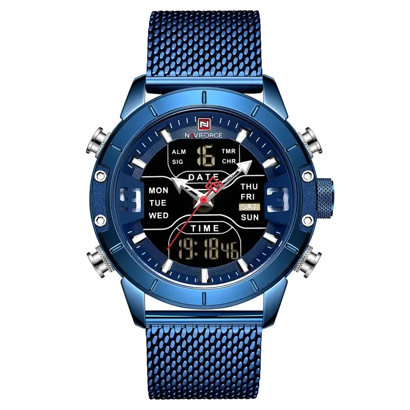 2023 NF9153S doble pantalla ahuecado puntero luminoso relojes deportivos hombres muñeca impermeable digital punk estética