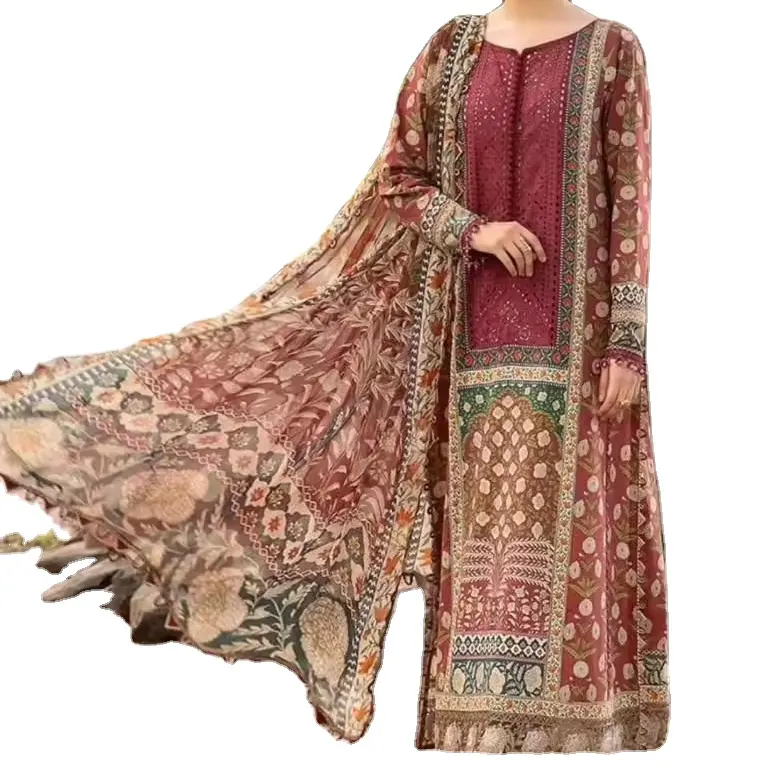 लंबा डिजिटल मुद्रित और कढ़ाई वाला शलवार कमीज पोशाक पाकिस्तानी लक्जरी संग्रह