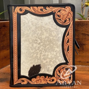 תיק יד מותאם אישית תיק עור Cowhide אמיתי Cowhide נסיעות כיסוי מעור A4 עם קלסרים טבעת